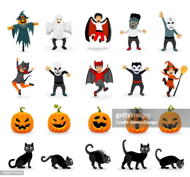 set of halloween characters. - dressing up stock illustrations