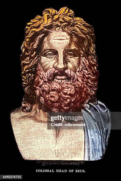 ancient greece bust of zeus, the sky and thunder god in ancient greek religion, who rules as king of the gods on mount olympus (roman equivalent jupiter) - zeus stock pictures, royalty-free photos & images