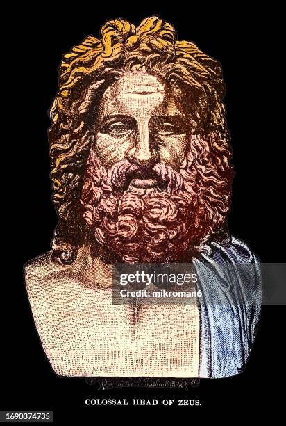 ancient greece bust of zeus, the sky and thunder god in ancient greek religion, who rules as king of the gods on mount olympus (roman equivalent jupiter) - mount olympus greek - fotografias e filmes do acervo