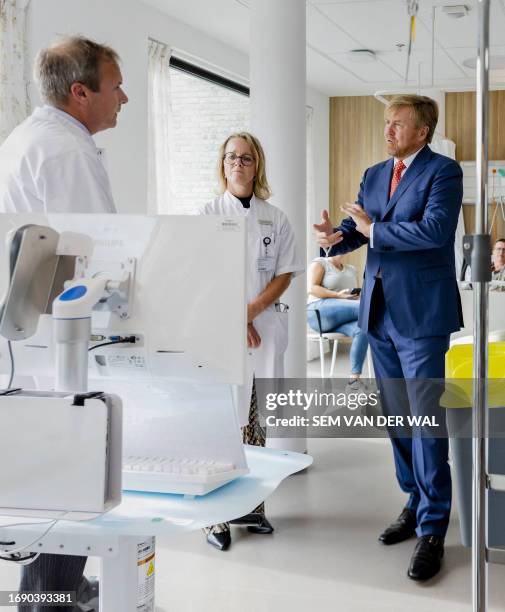 Dutch King Willem-Alexander gestures during the opening of the new Tergooi Medical Center, in Hilversum on September 26, 2023. The hospital is...