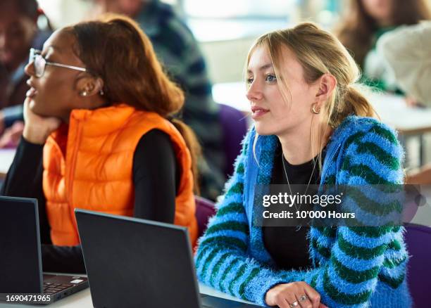 caucasian white college student using laptop in class - 16 stock pictures, royalty-free photos & images