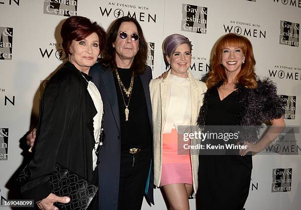 Sharon Osbourne, her husband Ozzy Osbourne, their daughter Kelly Osbourne and comedian Kathy Griffin arrive at An Evening With Women benefiting The...