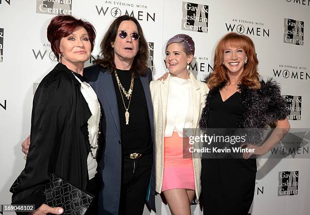 Sharon Osbourne, her husband Ozzy Osbourne, their daughter Kelly Osbourne and comedian Kathy Griffin arrive at An Evening With Women benefiting The...