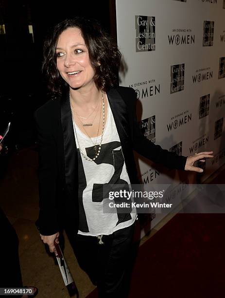 Actress Sara Gilbert arrives at An Evening With Women benefiting The L.A. Gay & Lesbian Center at the Beverly Hilton Hotel on May 18, 2013 in Beverly...