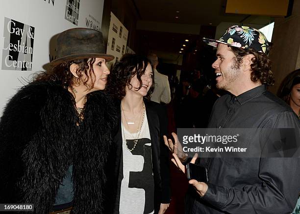 Producer/musician Linda Perry,her partner actress Sara Gilbert and blogger Perez Hilton arrive at An Evening With Women benefiting The L.A. Gay &...