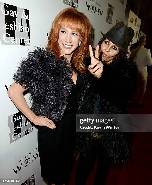 Comedian Kathy Griffin and producer/musician Linda Perry arrive at An Evening With Women benefiting The L.A. Gay & Lesbian Center at the Beverly...