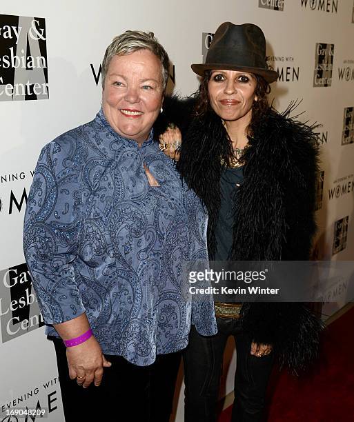 Lorrie Jean, CEO, L.A. Gay & Lesbian Center and producer/musician Linda Perry arrive at An Evening With Women benefiting The L.A. Gay & Lesbian...