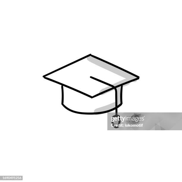 mortarboard sketchy doodle vector icon with editable stroke - school test doodle stock illustrations