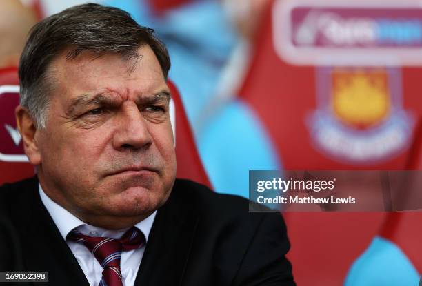 Sam Allardyce, manager of West Ham United looks during the Barclays Premier League match between West Ham United and Reading at the Boleyn Ground on...