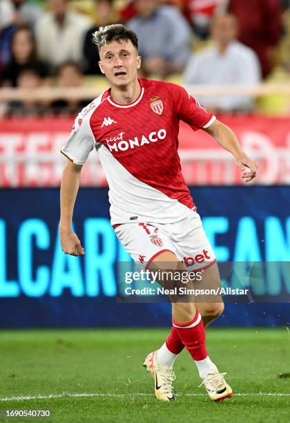 Aleksandr Golovin of AS Monaco running during the Ligue 1 Uber Eats match between AS Monaco and OGC Nice at Stade Louis II on September 22, 2023 in...