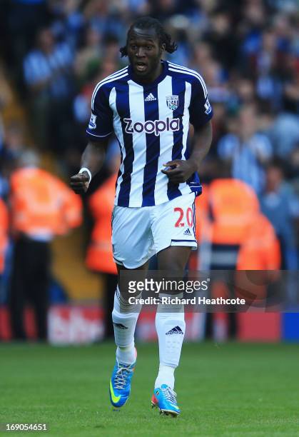 Romelu Lukaku of West Bromwich Albion celebrates as he scores their second goal during the Barclays Premier League match between West Bromwich Albion...