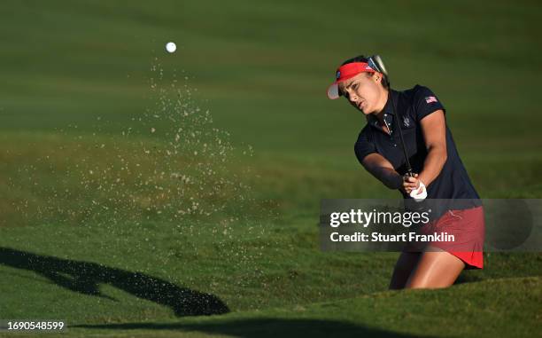 Lexi Thompson of team USA plays a shot during practice prior to the The Solheim Cup at Finca Cortesin Golf Club on September 19, 2023 in Casares,...