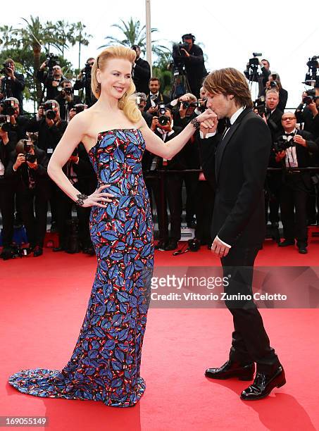 Keith Urban kisses the hand of jury member Nicole Kidman as they attend the 'Inside Llewyn Davis' Premiere during the 66th Annual Cannes Film...