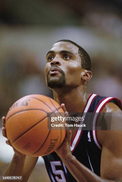 Cuttino Mobley, Point Guard for the Houston Rockets prepares to shoot a free throw during the NBA Pacific Division basketball game against the Los...