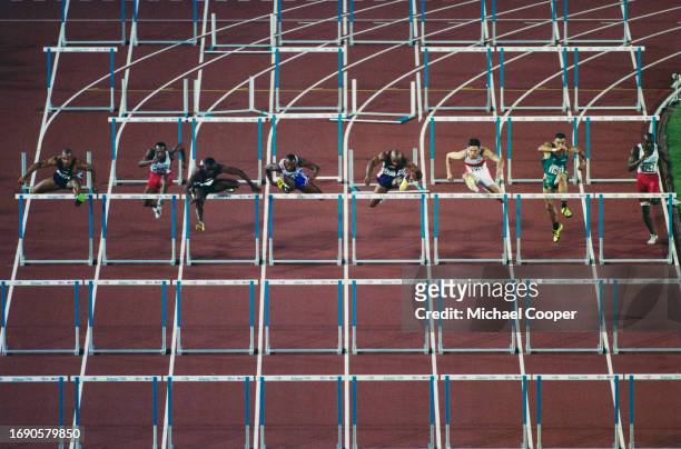 Mark Crear from the United States, Emilio Valle from Cuba, Allen Johnson from the United States, Colin Jackson from Great Britain, Eugene Swift from...