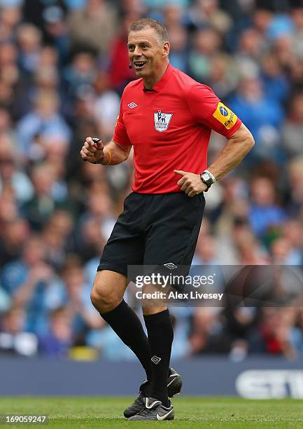 Referee Mark Halsey in action during his last match before retiring during the Barclays Premier League match between Manchester City and Norwich City...