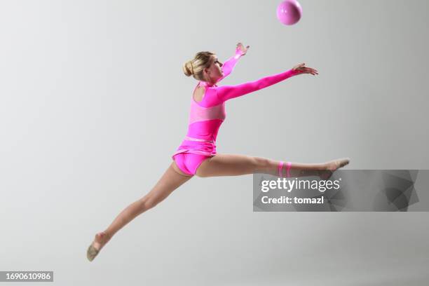 rhytmic gymnastics with ball - floor gymnastics stock pictures, royalty-free photos & images