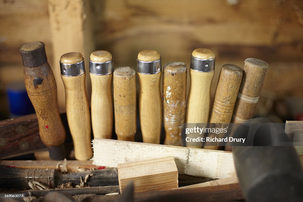 Chisels on workbench