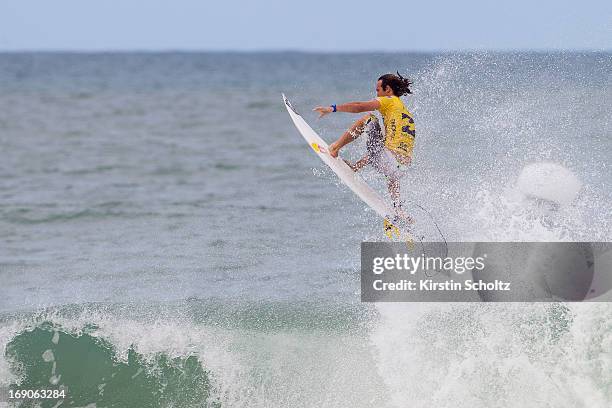 Jordy Smith of South Africa surfs to victory at the Billabong Rio Pro on May 19, 2013 in Rio de Janeiro, Brazil.