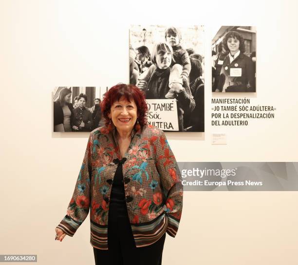 Photographer Pilar Aymerich poses during the presentation of her exhibition 'Memoria vivida', at the Circulo de Bellas Artes, on 19 September, 2023...