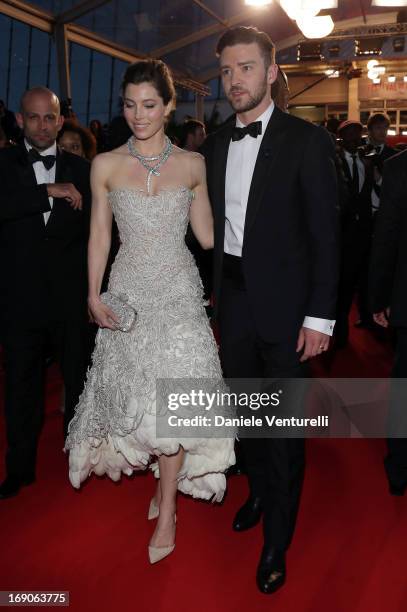 Justin Timberlake and Jessica Biel attend the Premiere of 'Inside Llewyn Davis' at The 66th Annual Cannes Film Festival on May 19, 2013 in Cannes,...