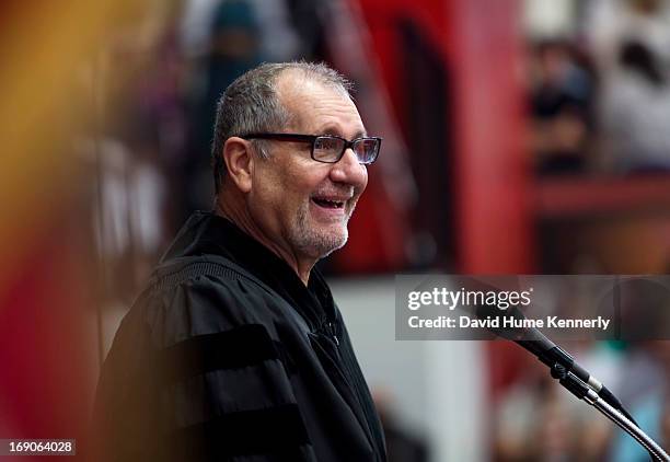 Actor Ed O'Neill, who played Al Bundy on "Married With Children," and stars in ABC's "Modern Family," gives the commencement address to Youngstown...