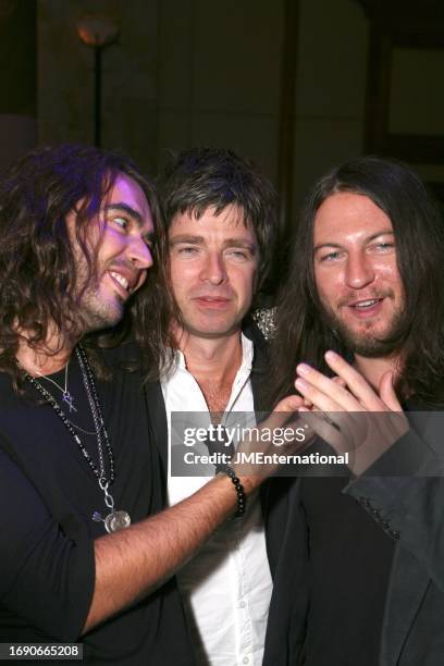 Russell Brand, Noel Gallagher and Brand's co-writer, comedian Matt Morgan at the Nordoff-Robbins Silver Clef Lunch 2008 at the London Hilton, Park...