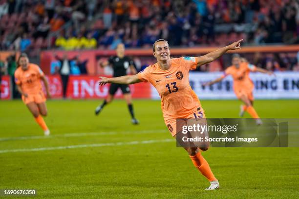 Renate Jansen of the Netherlands celebrates 2-1 during the UEFA Women's Nations League match between of the Netherlands v England Women at the...