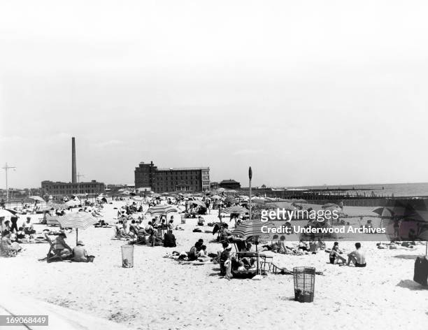 The beach at Jacob Riis Park at Rockaway Beach in Queens, New York, New York, 1938.