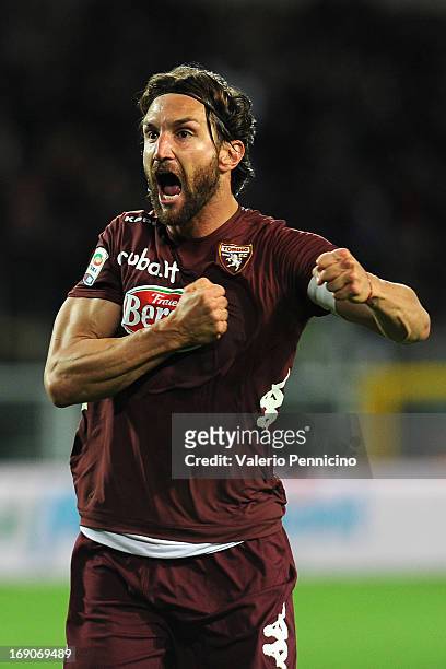 Rolando Bianchi of Torino FC celebrates a goal during the Serie A match between Torino FC and Calcio Catania at Stadio Olimpico di Torino on May 19,...