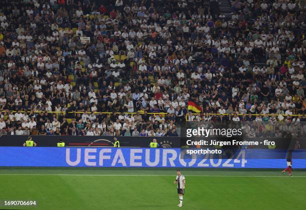 Fans Spectators of Germany infront of UEFA Euro 2024 Advertising board during the international friendly match between Germany and France at Signal...