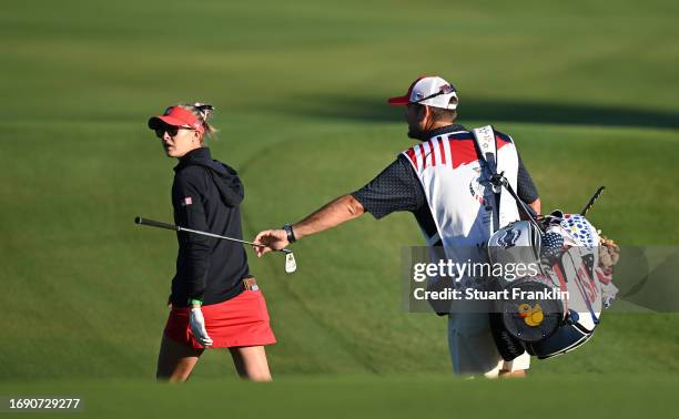 Nelly Korda of team USA looks on during practice prior to the The Solheim Cup at Finca Cortesin Golf Club on September 19, 2023 in Casares, Spain.
