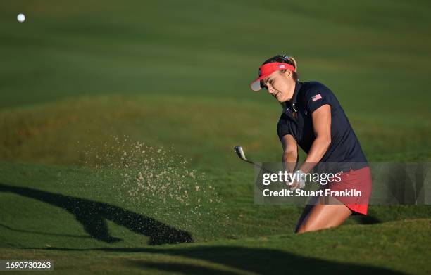 Lexi Thompson of team USA plays a shot during practice prior to the The Solheim Cup at Finca Cortesin Golf Club on September 19, 2023 in Casares,...