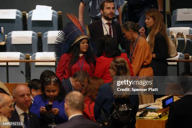 Delegates and others begin to gather in the General Assembly hall before the start of the United Nations General Assembly on September 19, 2023 in...
