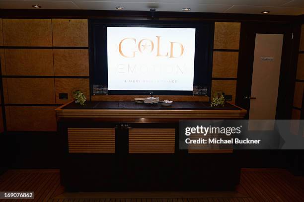 View of atmosphere during the Glacier Films launch party hosted by Hayden C and Michael Saylor aboard the Yacht Harle on May 19, 2013 in Cannes,...