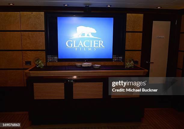 View of atmosphere during the Glacier Films launch party hosted by Hayden C and Michael Saylor aboard the Yacht Harle on May 19, 2013 in Cannes,...