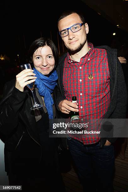 Guests attend the Glacier Films launch party hosted by Hayden C and Michael Saylor aboard the Yacht Harle on May 19, 2013 in Cannes, France.