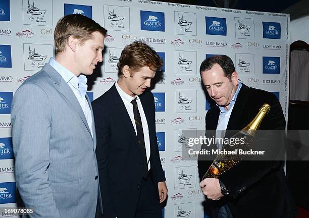 Producer Tove Christensen, actor Hayden Christensen, and Nicholas Frankl attend the Glacier Films launch party hosted by Hayden C and Michael Saylor...