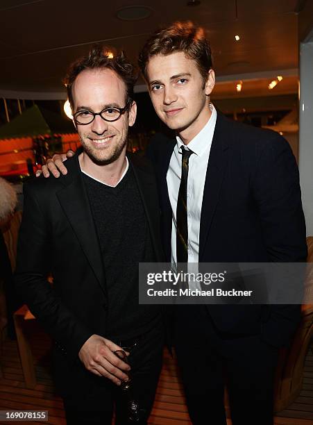 Actor Hayden Christensen and a guest attend the Glacier Films launch party hosted by Hayden C and Michael Saylor aboard the Yacht Harle on May 19,...