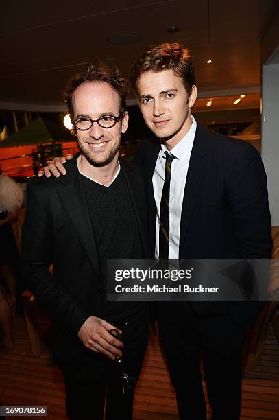 Actor Hayden Christensen and a guest attend the Glacier Films launch party hosted by Hayden C and Michael Saylor aboard the Yacht Harle on May 19,...