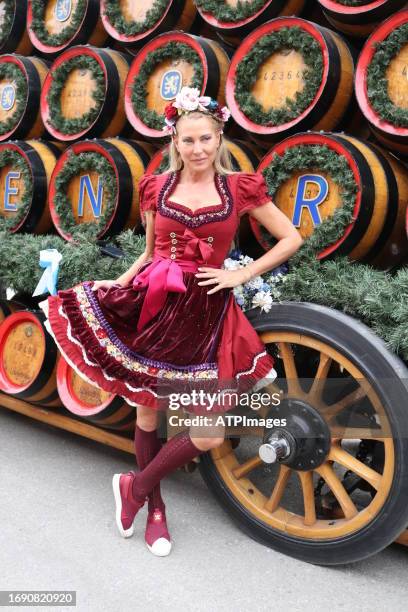 Giulia Siegel looks on during The 188 Oktoberfest Beer festival in Munich - Business women's guest of the Sixt Damenwiesn On September 18, 2023 in...