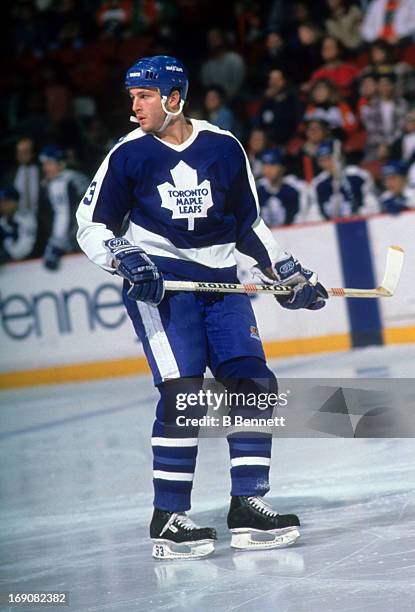 Al Iafrate of the Toronto Maple Leafs skates on the ice during an NHL game against the Philadelphia Flyers on March 19, 1989 at the Spectrum in...