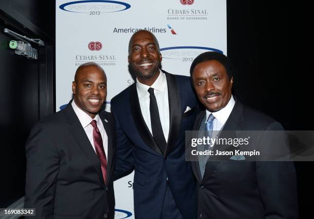 Personality and show host Kevin Frazier, retired NBA player and radio host John Salley and sportscaster Jim Hill attend the 28th Anniversary Sports...