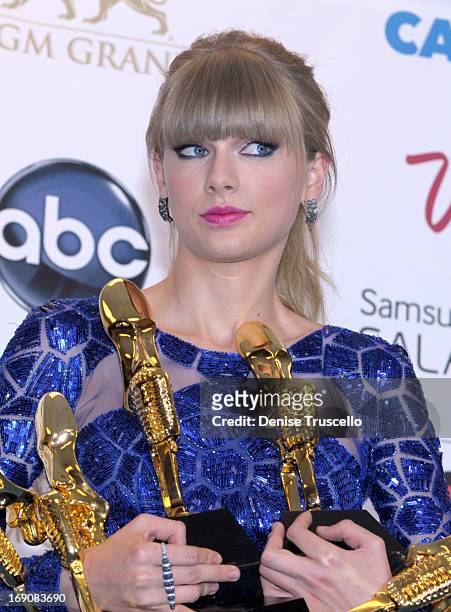 Musician Taylor Swift poses in the press room during the 2013 Billboard Music Awards at the MGM Grand Garden Arena on May 19, 2013 in Las Vegas,...