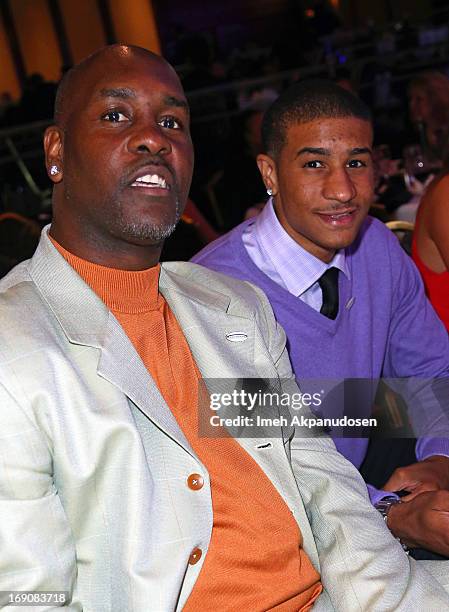 Former NBA player Gary Payton and son, Gary Payton Jr. Attend the 28th Anniversary Sports Spectacular Gala at the Hyatt Regency Century Plaza on May...