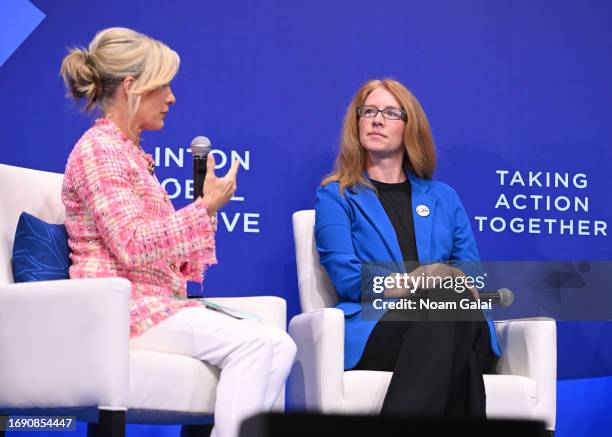 Dana Perino and Jodie Ginsberg participate in the session "Journalism on the Front Lines: How Supporting a Strong, Free Press Strengthens Democratic...