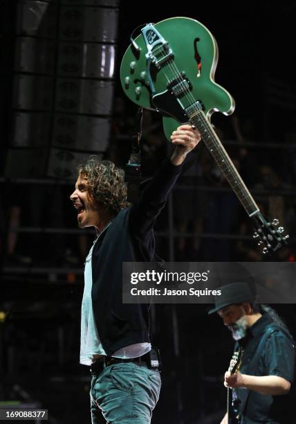 Singer Chris Cornell of Soundgarden performs during 2013 Rock On The Range at Columbus Crew Stadium on May 19, 2013 in Columbus, Ohio.