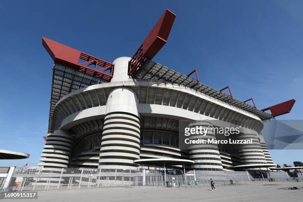 General view of the Stadio Giuseppe Meazza stadium ahead of the UEFA Champions League match between AC Mila and Newcastle United FC at Stadio...