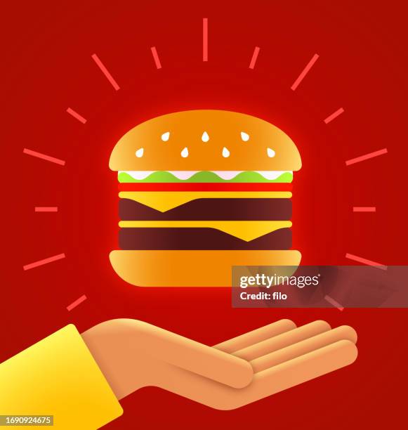 cheeseburger open hand hamburger food - sesame seed bun stock illustrations