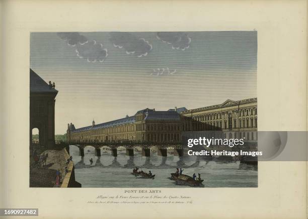 Pont des Arts, Alligné sur le Vieux Louvre et sur le Dôme des Quatre Nations, 1817-1824. Private Collection. Creator: Courvoisier-Voisin, Henri .